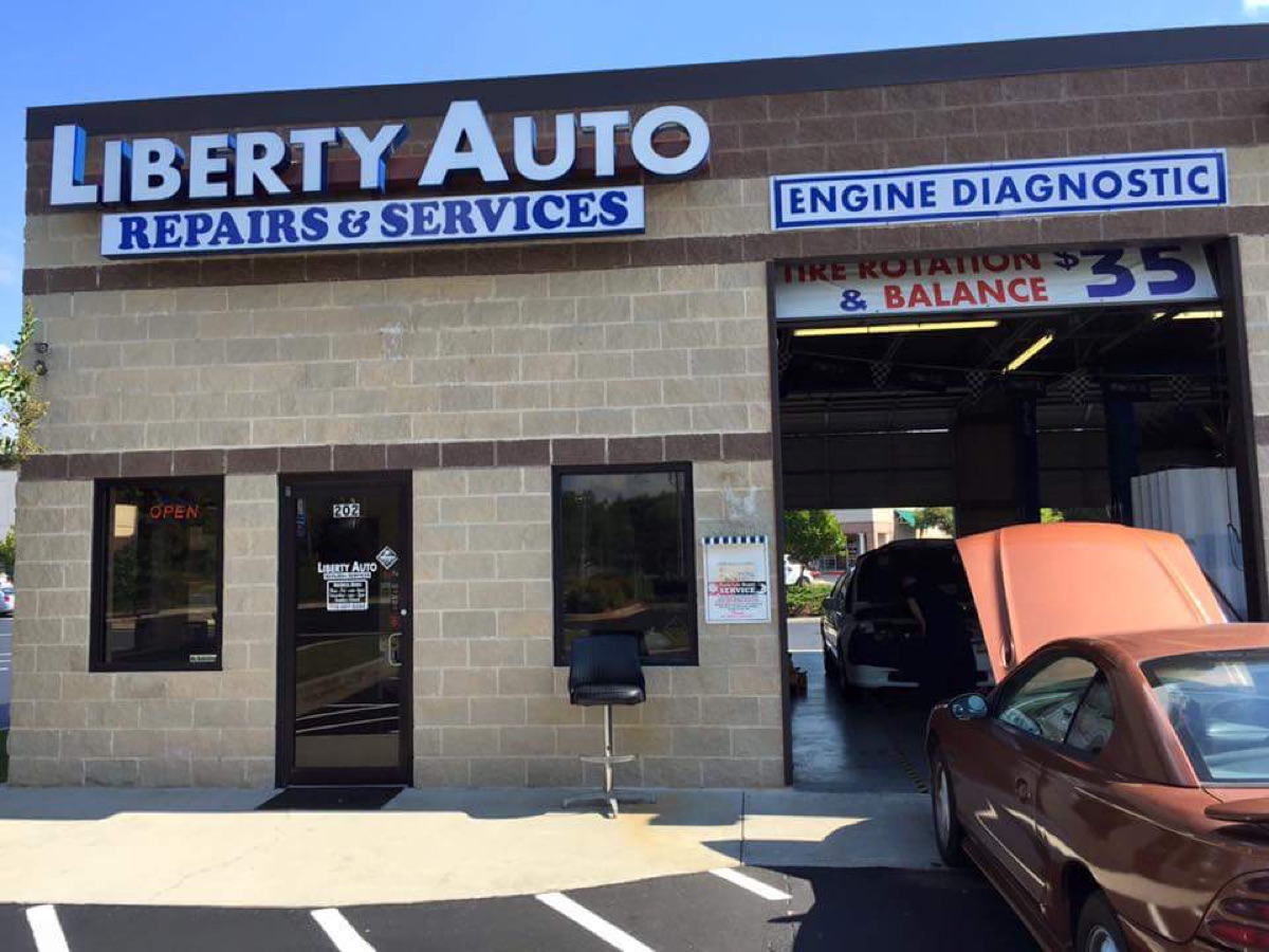 Liberty Auto Repairs & Services storefront sign at 202 E Atlanta Rd, Stockbridge GA